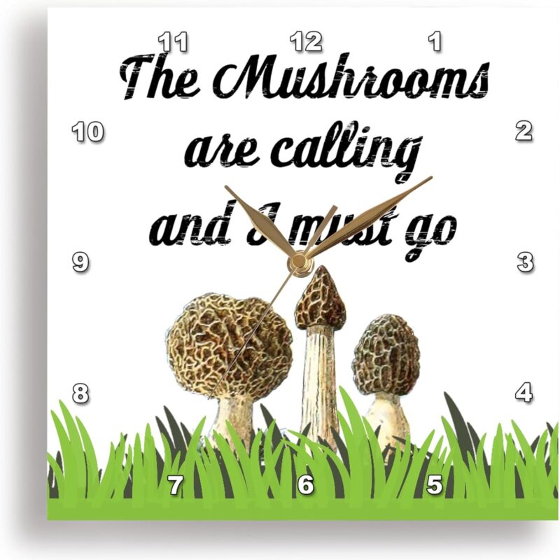 3dRose Wall Clock Silent - 15 inch - The Mushrooms are Calling and I Must Go Funny Mushroom Foraging Humor - Food Designs