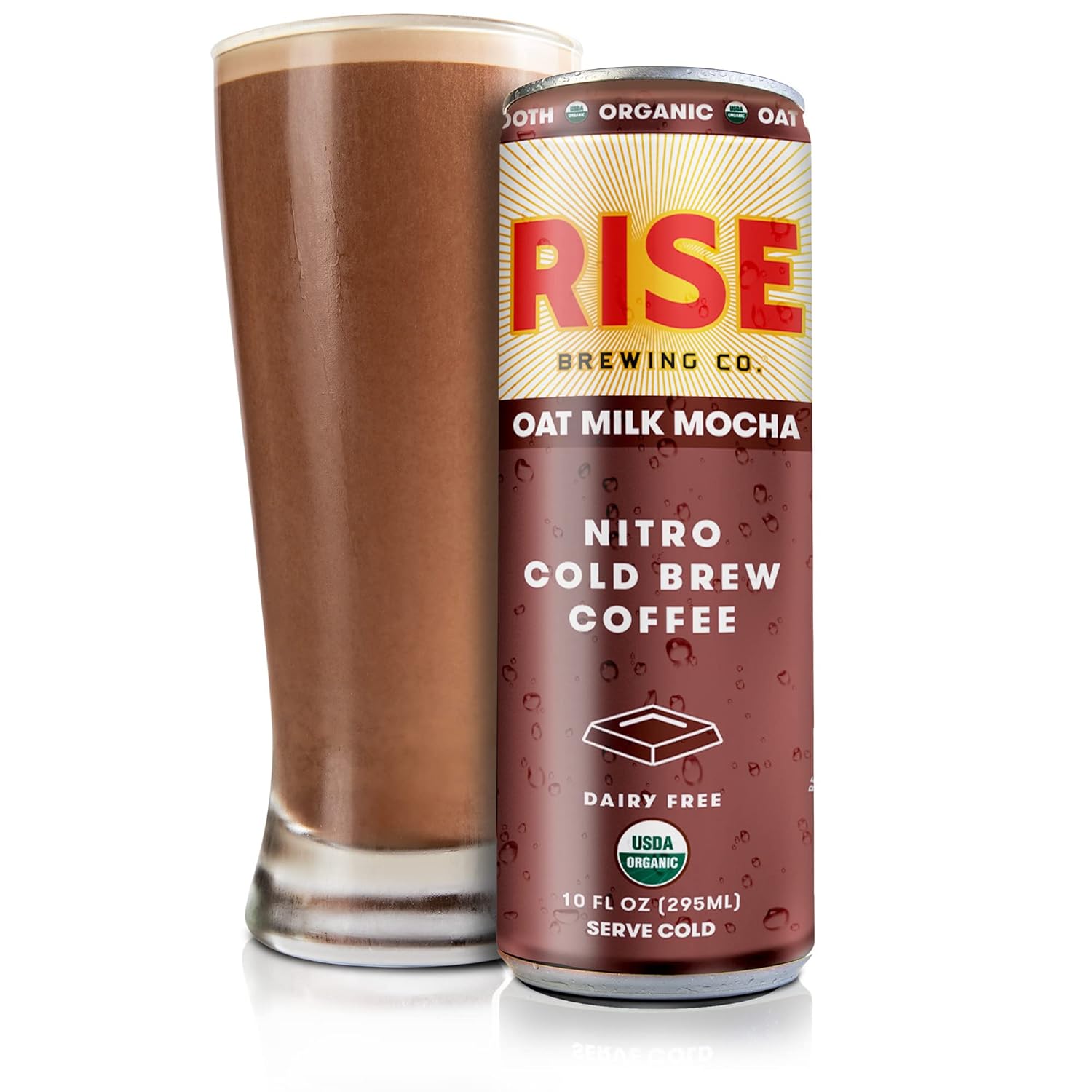 717GnJRp6FL._SL1500_.jpg RISE Brewing Co. Oat Milk Mocha Nitro Cold Brew Coffee, No Sugar Added & No Dairy, Organic & Non-GMO, Low Acidity & Vegan, 10 Fl. Oz. Cans - Image 2