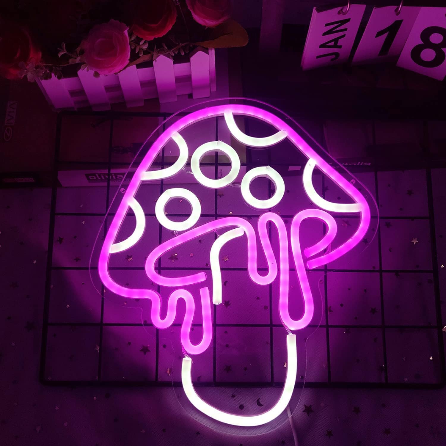 718BB3NjGNL._AC_SL1500_.jpg Neon Night Light,LED mushroom neon light sign,Wall Decoration LED Neon lights,USB Operation Neon light,for Bedroom,Kids Room,party,Game Room Decor,Children's gifts (pink) - Image 3