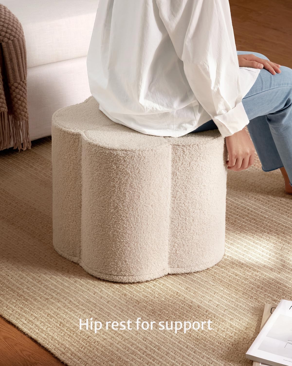 718LXdebwIL._AC_SL1500_.jpg Blissful Diary Flower Pouf Ottoman, Comfy Floral Ottoman for Living Room, Bedroom, Kids Room, Charm Floor Pouf for Home Decor, Full Foam Filling Foot Rest for Couch, Off White - Image 2