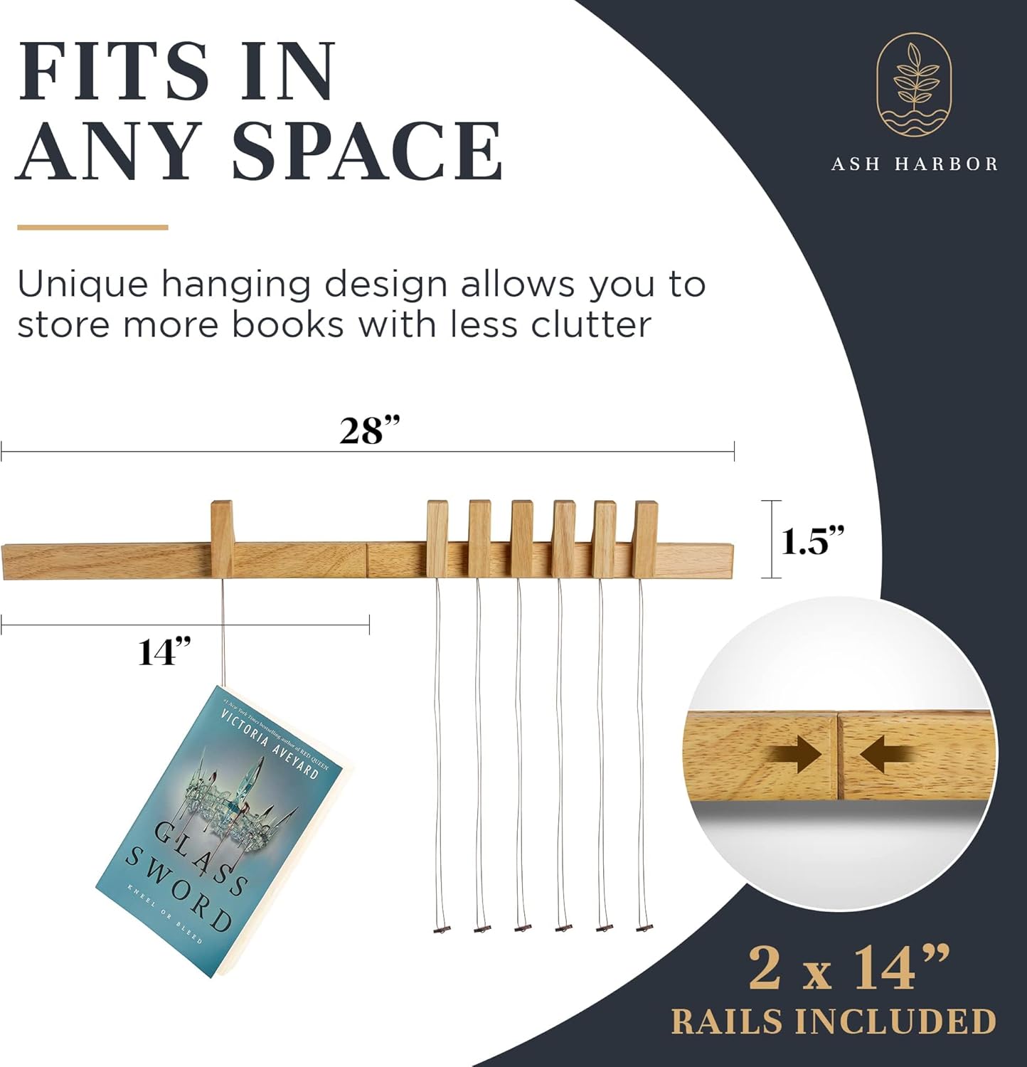 718eo9DXYeL._AC_SL1500_.jpg Floating Wall Bookshelf - Wall Mounted Book Organizer with Included Bookmarks - Hardwood Hanging Bookshelf for Bedroom, Living Room, or Kitchen - A Thoughtful Gift for Book Lovers (Natural) - Image 5