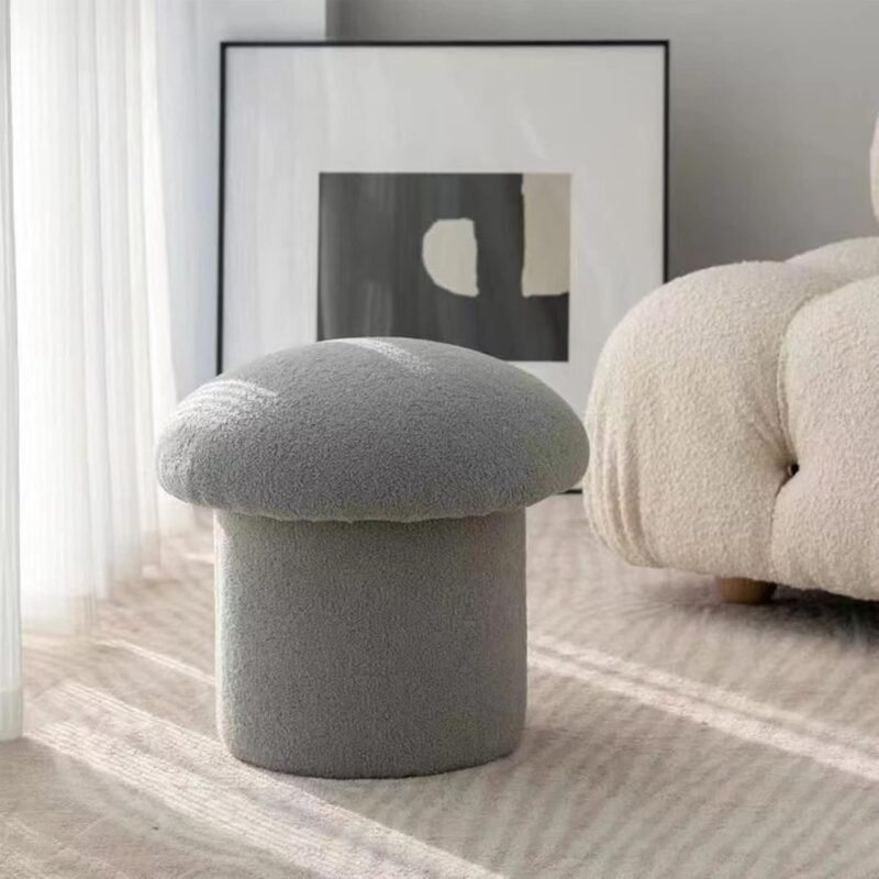 Mushroom Ottoman, Simple Modern Mushroom Foot Stool, Pine Wooden Mushroom Stool, Elastic Comfortable Living Room Ottoman, Soft Round Mushroom Footstool for Home Decoration(Gray)