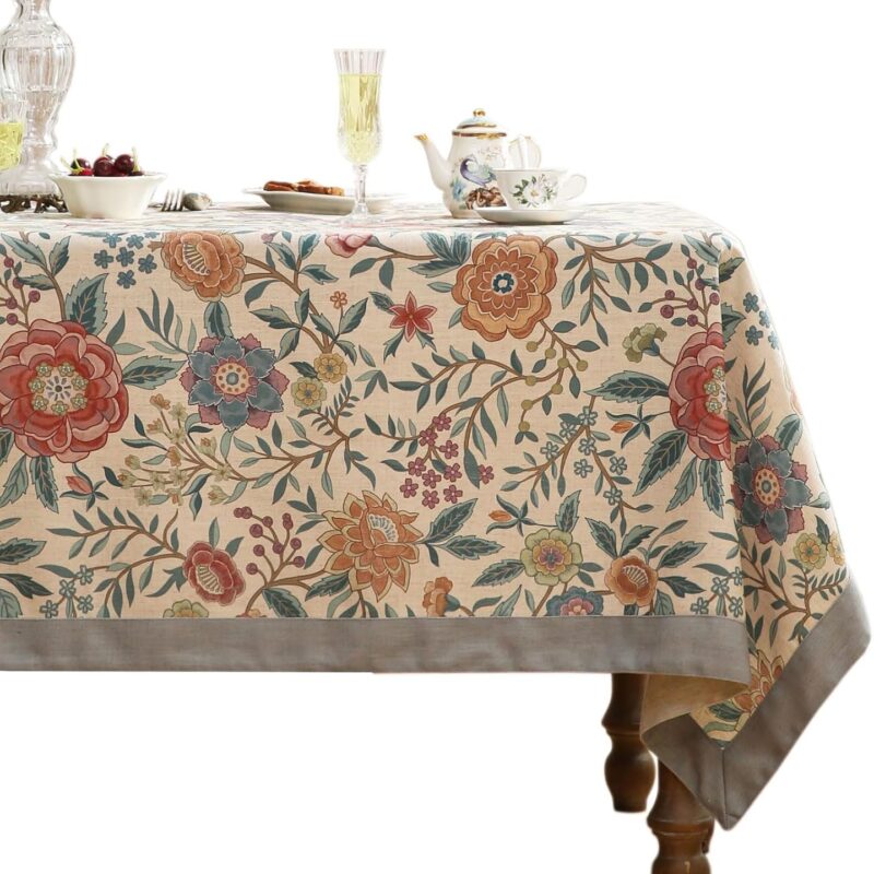 Designer Vintage Linen Rectangle Tablecloth,French Rustic Floral Table Cloth with Colorful Pattern,Decor Table Cover for Kitchen,Dining,Tea Party,Home,Christmas,55"*71"