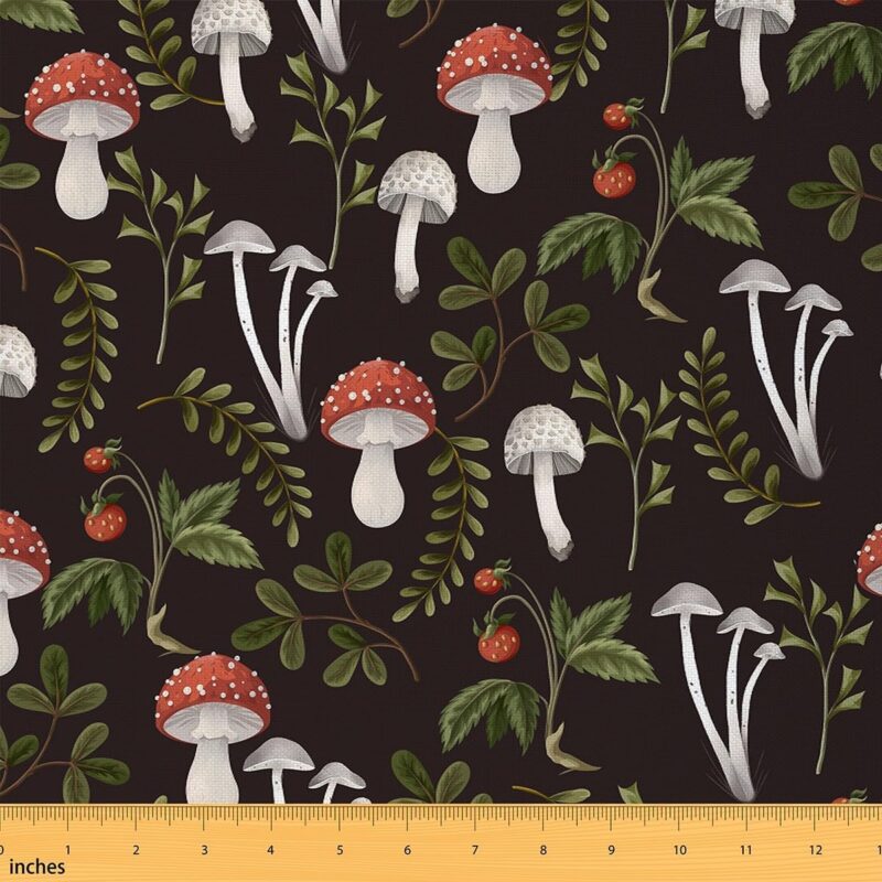 Castle Fairy Trippy Mushroom Fabric by The Yard Red Strawberry Rustic Plants for Chairs Decoration DIY Gifts Home Decor Farmhouse Style Plam Leaves Arts Crafts and Sewing Kids Adults,5 Yards