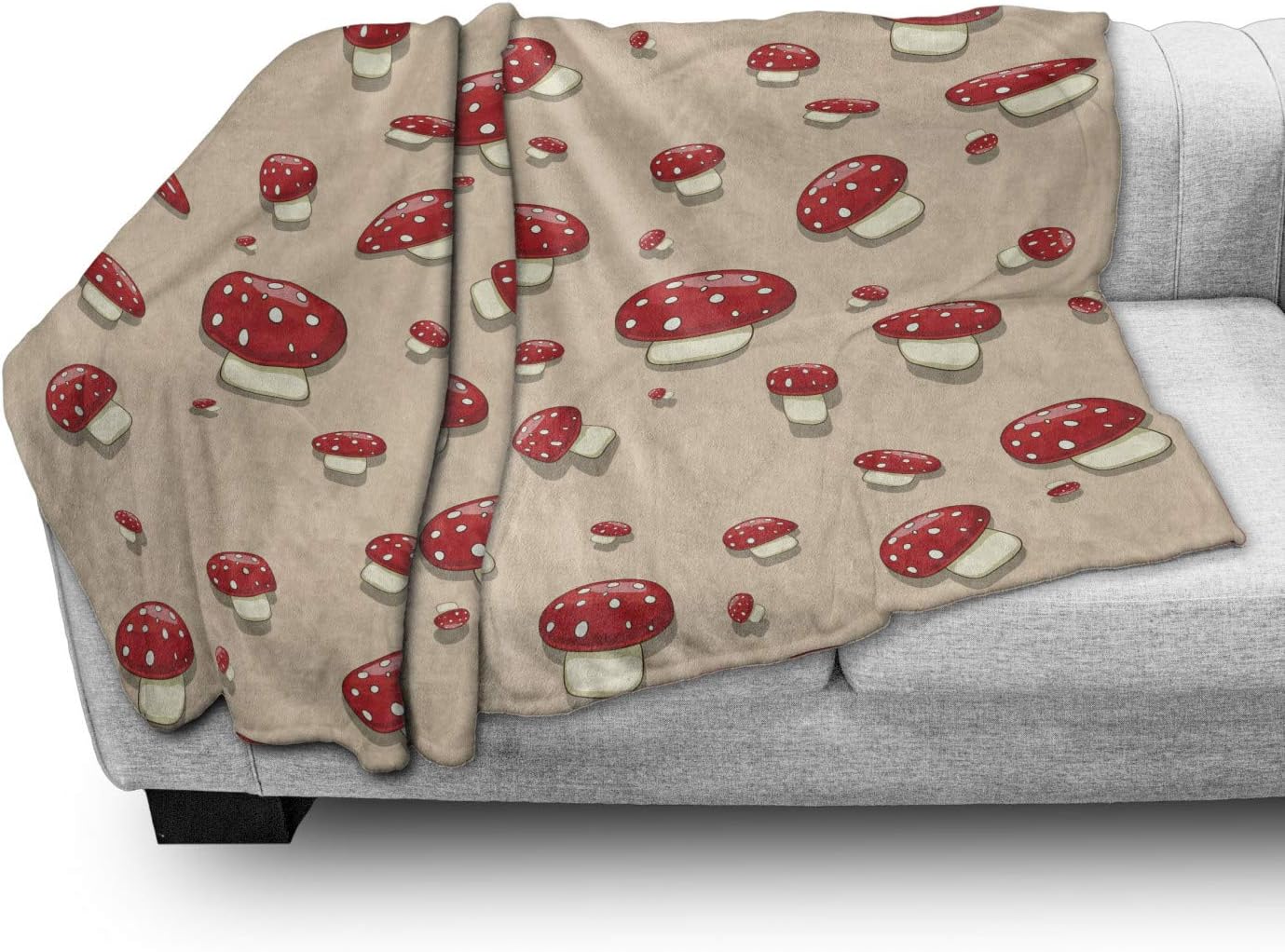 71B2WtmuIYL._AC_SL1500_.jpg Ambesonne Mushroom Throws and Blankets for Sofa & Bed Woodland Themed Illustration of Spotted Toadstool Summer Season Forest Cartoon Flannel Fleece Soft Couch Cover for Adults 70" x 90" Ivory Red Tan - Image 3