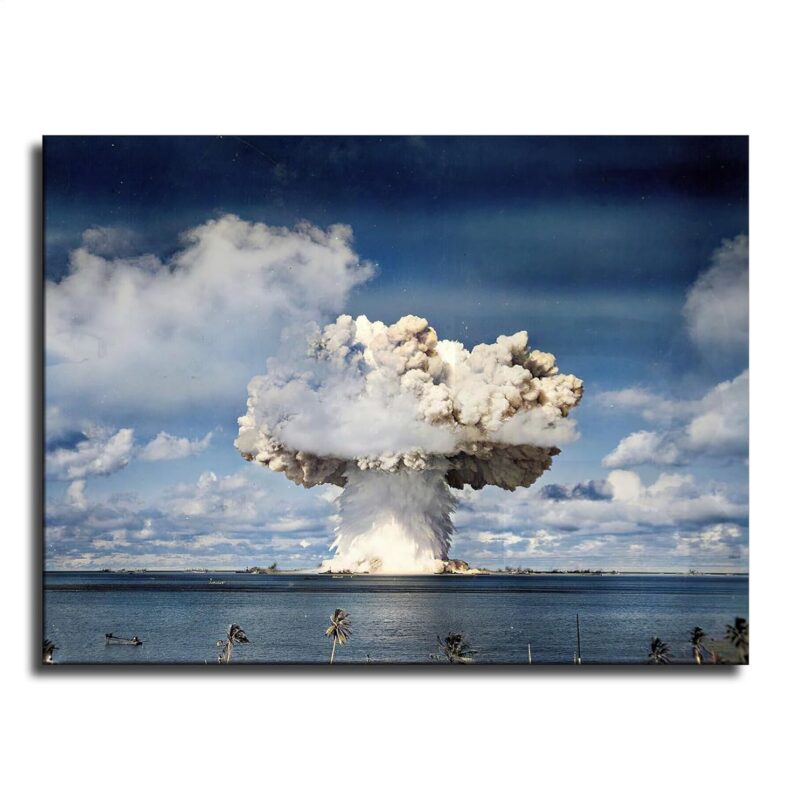 1946 Bikini Island Atomic Bomb Explosion Mushroom Cloud Poster Print Canvas Painting Wall Art for Living Room Bedroom Office Decoration (24×32inch_Framed)