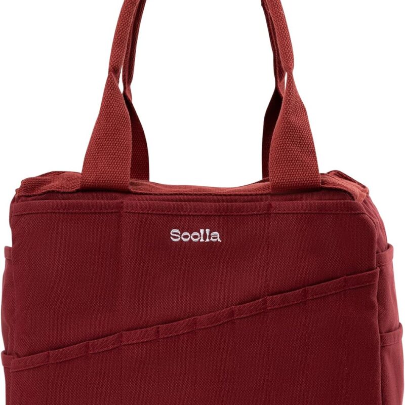 Soolla Studio Bag: Art Supply Organizer & Pottery Tool Bag, Washable Craft Tote, Knitting Yarn Holder, Crochet Projects, 30 Pockets, 20+ Canvas Colors, Gift for Artists & Teachers (Sangria Red)