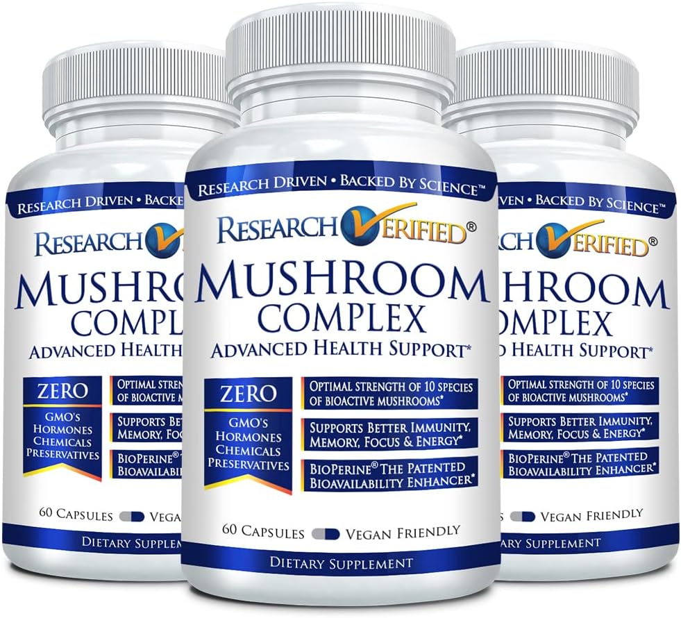 71D0PPPC9zL._AC_SL1000_.jpg Research Verified Mushroom Complex - Support Immunity, Boost Antioxidants, Improve Cognitive Function - 10 Mushrooms Including Reishi, Maitake, and Shiitake - 180 Capsules - Vegan