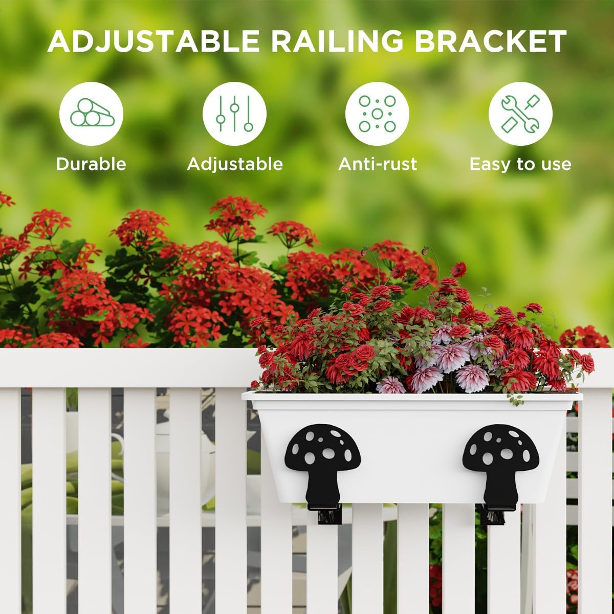71D0Ru9ayXL._AC_SL1200_.jpg H HOMEXIN Adjustable Planter Box Brackets for Window Boxes Planters Universal Outdoor Hanging Brackets, Black Steel Mounting Durable, Suitable for Fence Pergola Patio Garden Balcony 4p - Image 2