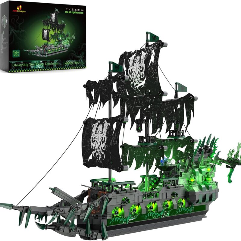 JMBricklayer Pirate Ship Building Toys with Lights, Ghost Ship Flying Dutchman Model Boat 40001, Toy Building Set for Adults, Halloween Decor Christmas Birthday Gifts for Boys Girls 14+
