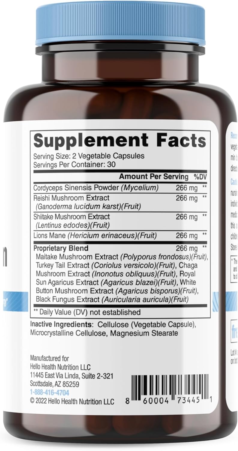 71DgK6qzMAL._AC_SL1500_.jpg Happy Brain Mushroom Complex Nootropics Brain Support Supplement, 10 Mushroom Supplement: Lions Mane, Turkey Tail, Red Reishi, Shiitake Mushrooms for Improved Clarity, Energy, Immune Support 60ct. 4pk - Image 8