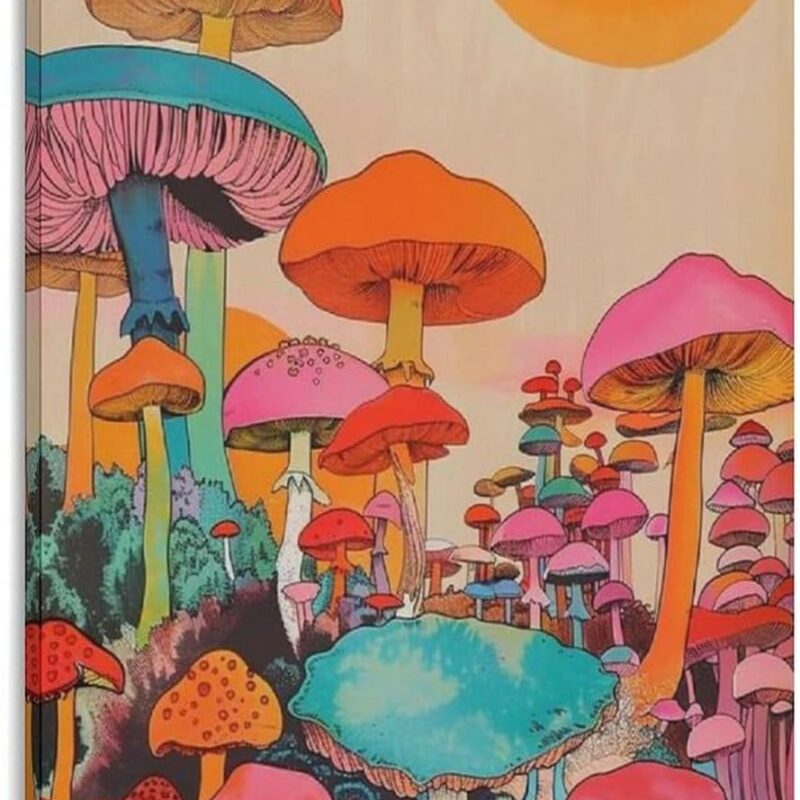 Color Mushroom Picture Plant Mushroom Wall Art Mushroom Art Print Wild Mushroom Pos Posters for Room Aesthetic Posters For Bedroom Preppy Paintings Posters For Teen Indie Pictures Wall Decor 16x24inch
