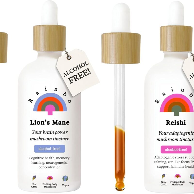 Alcohol Free Brain Health Bundle, Lion's Mane Mushroom Extract + Reishi Mushroom Tincture, Dual Extract Daily Mushroom Tinctures for Comprehensive Immune Support, Vegan Liquid Mushrooms