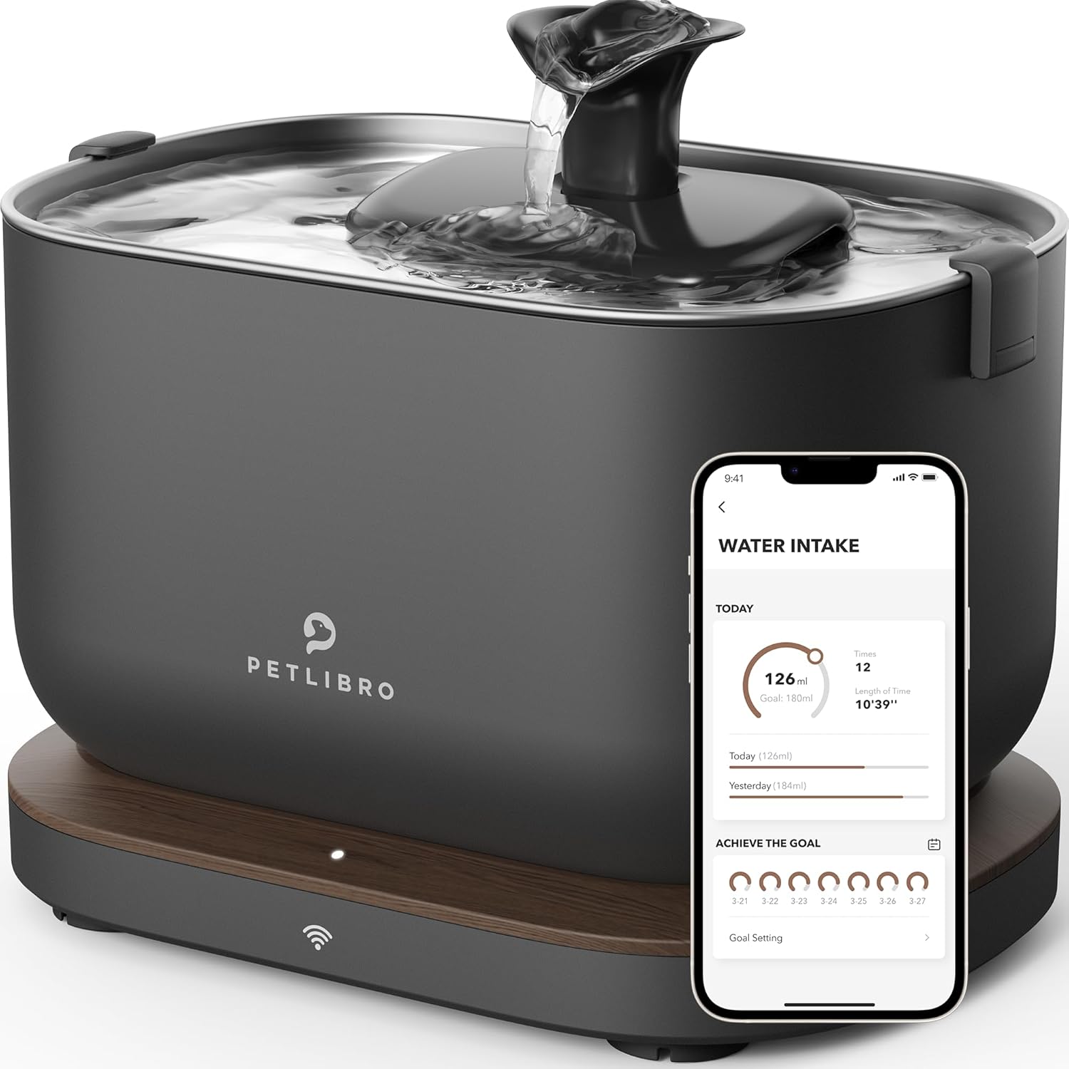 71Enqma2T-L._AC_SL1500_.jpg PETLIBRO Cat Water Fountain, App Monitoring Pet Fountains for Cats Indoor with Stainless Steel Tray, 2.5L/84oz Dockstream Automatic Water Dispenser for Drinking, 2.4G Wi-Fi Smart Bowl Inside