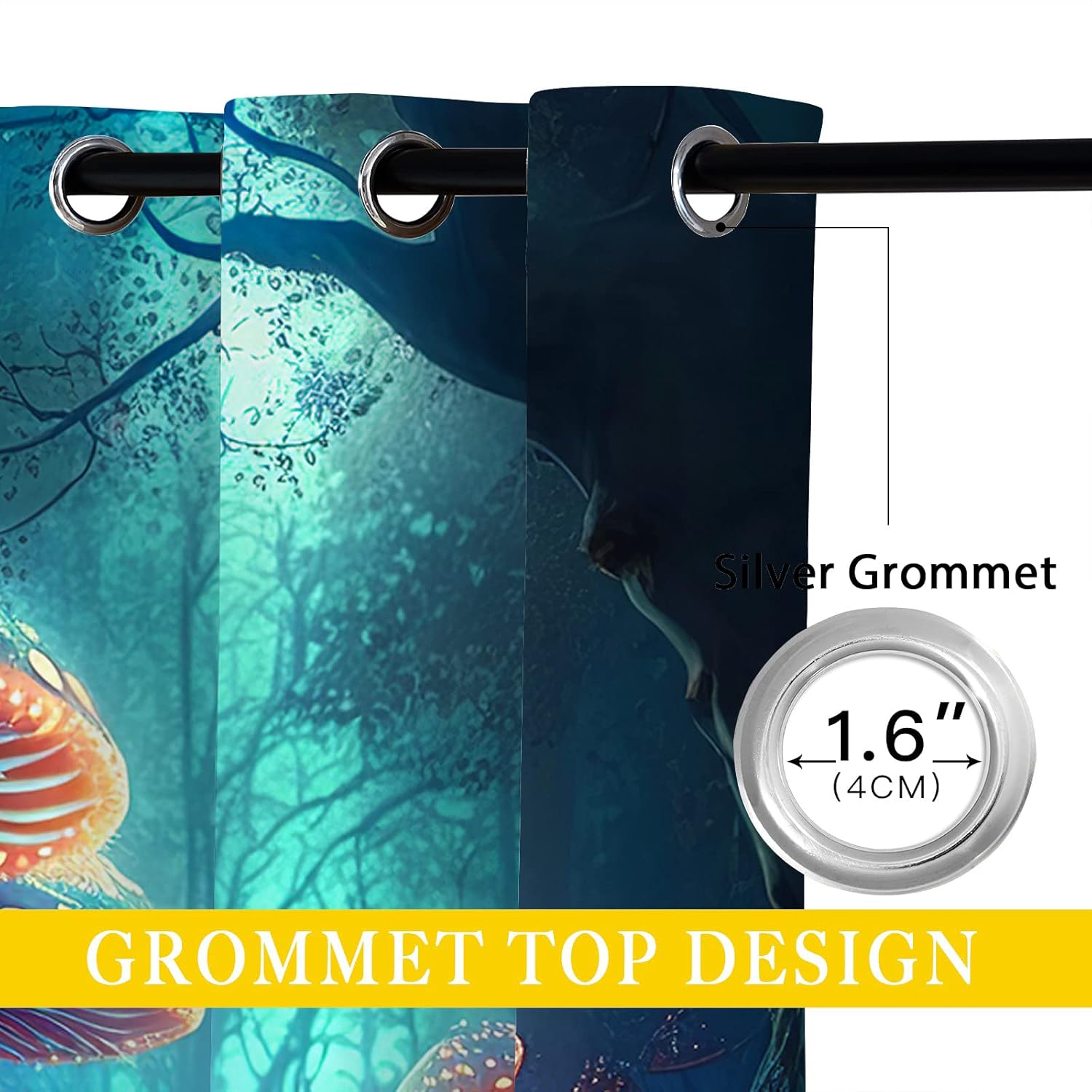 71F-xhqn-fL._AC_SL1500_.jpg Magic Forest Blackout Curtains for Girls Boy Home Decor, Mushroom Fantasy Nature Plant Grommet Thermal Insulated Drapes Darkening Window Curtain for Bedroom Living Room, 84 x 84 Inch - Image 4