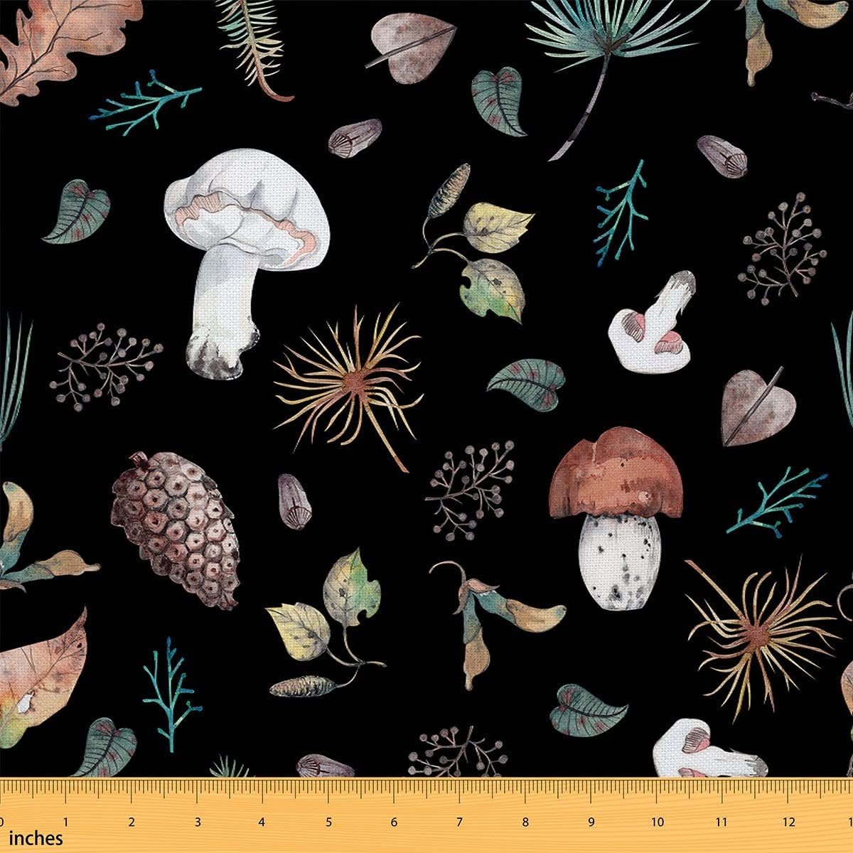 71FWuAfDZ2L._AC_SL1200_.jpg Wild Mushroom Fabric by The Yard Rustic Leaves Pinecone Plant DIY Craft Hobby Fabric by The Yard Retro Nature Lover Decorative Fabric for Upholstery and Home Accents,5 Yards