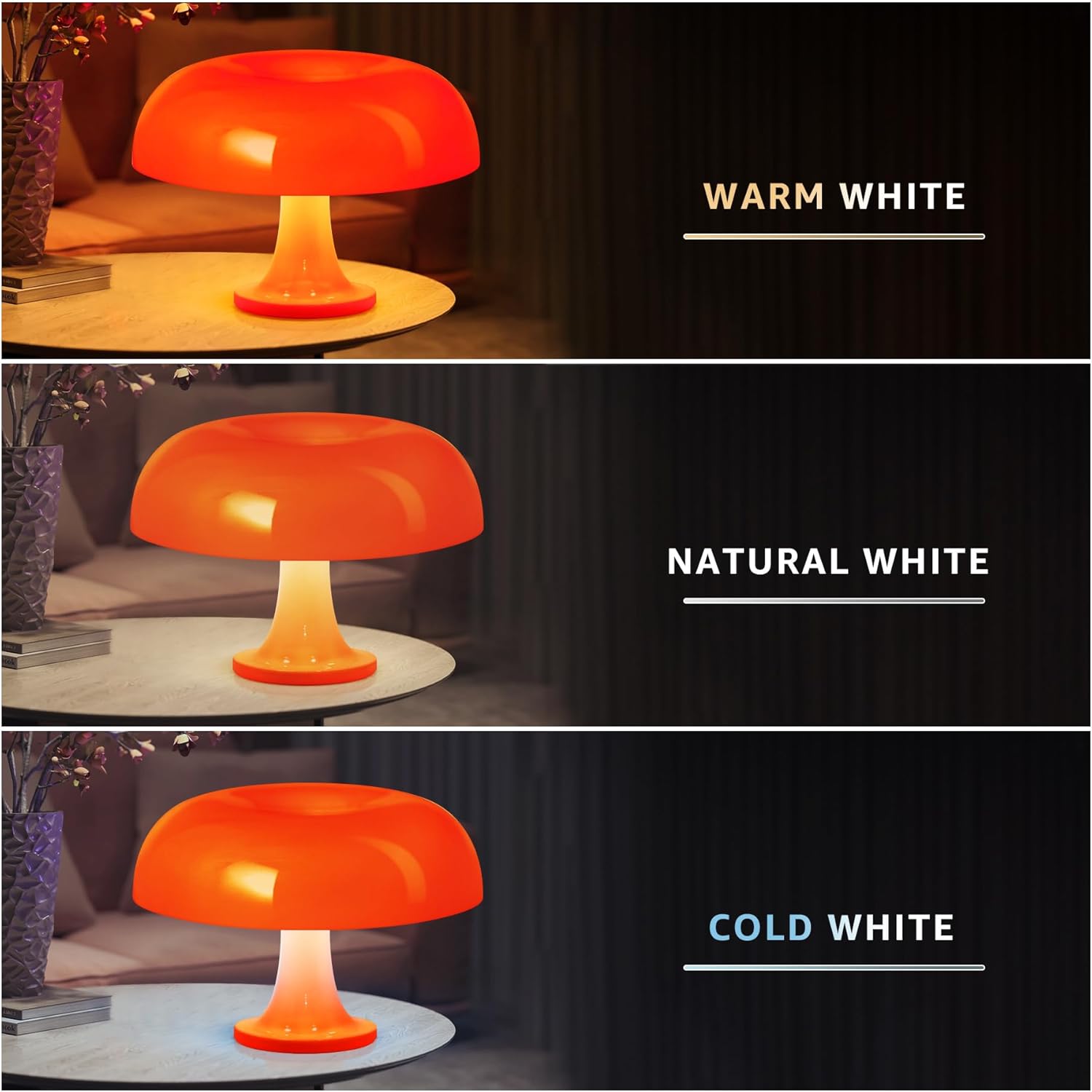 71Fqmrz9laL._AC_SL1500_.jpg Mushroom Lamp, Orange Table Lamp for Room Aesthetic Modern Lighting and Bedroom Retro Living Room Decor (Orange) - Image 3