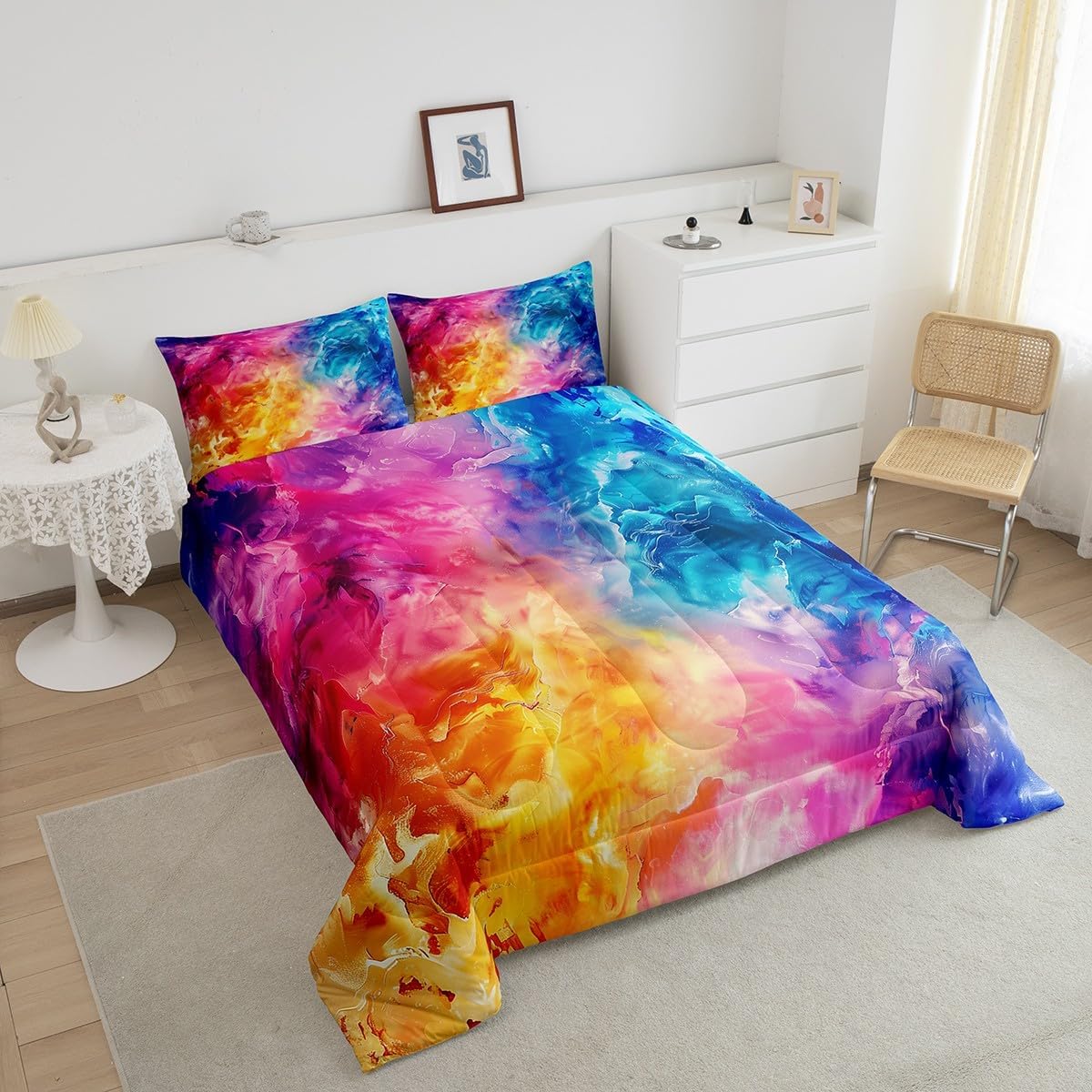 71GkpEvtbdL._AC_SL1200_.jpg Feelyou Tie Dye Bedding Set Queen Size,Watercolor Marble Duvet Insert Marble Pattern Printed Abstract Art Comforter Set Ink Fluid Art Bed Quilt with 2 Pillow Cases - Image 3