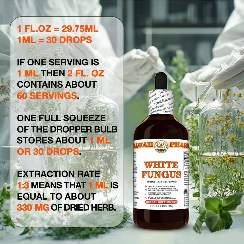 71HfCRUVIYL._AC_SL1000_.jpg White Fungus (Tremella Fuciformis) Dry Mushroom Tincture, Made in Hawaii, All Natural, Vegan, Pure Liquid Extract - 32 fl.oz - Image 5