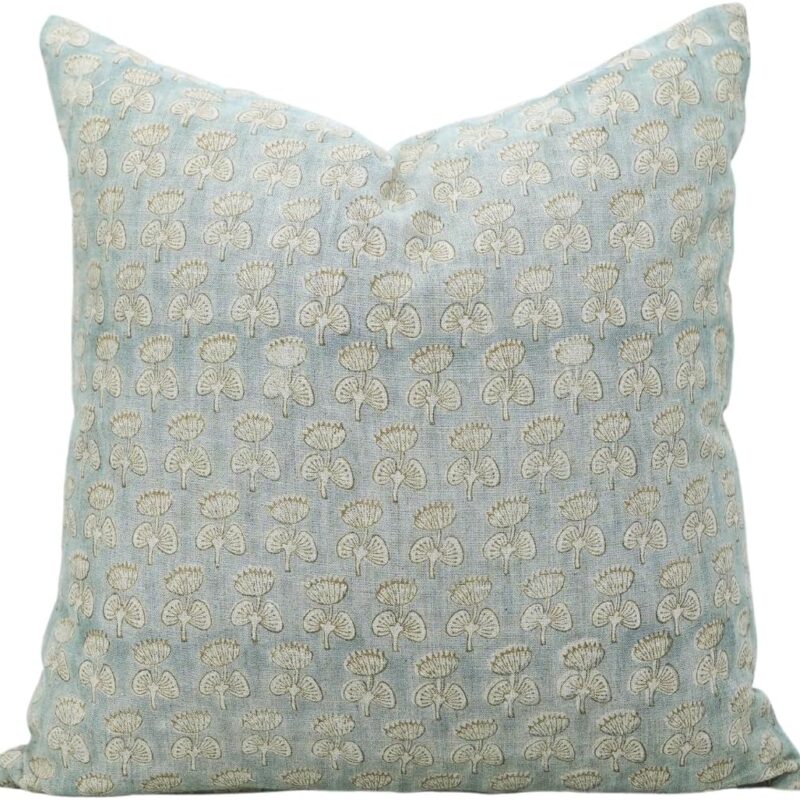 Handmade Block Print 12X20 Inches Pure Linen Throw Pillowcase Cushion Cover, Fall, Christmas Decoration Season for Sofa, Couch and Living Room, Home Decor, Farmhouse, Mushroom, Light Green