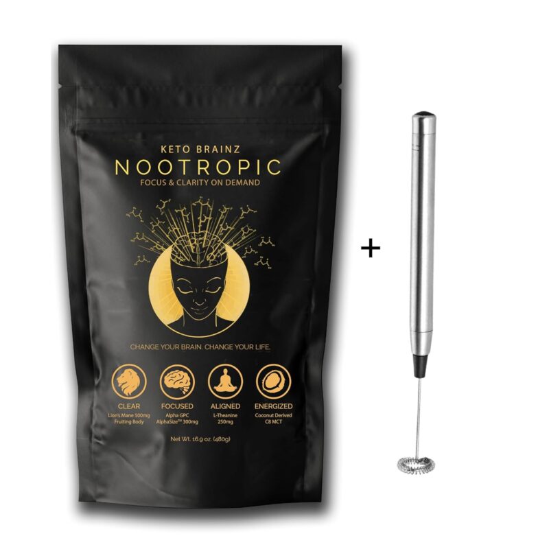 Keto Brainz Nootropic Creamer Starter Pack! - C8MCT based Nootropic - With 500mg Lion's Mane Mushroom, 300mg AlphaGPC & 250 mg L-Theanine. Effective Keto Nootropic Stack + Hand Blender!