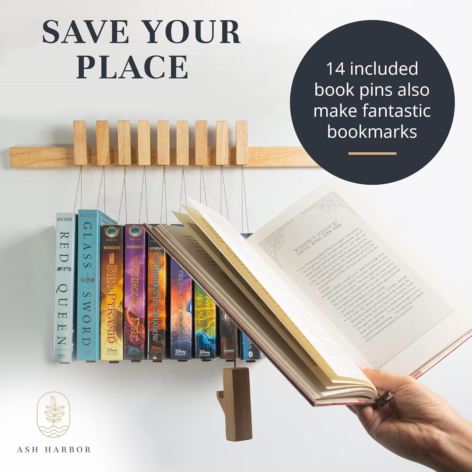 71IzhrYwq0L._AC_SL1500_.jpg Floating Wall Bookshelf - Wall Mounted Book Organizer with Included Bookmarks - Hardwood Hanging Bookshelf for Bedroom, Living Room, or Kitchen - A Thoughtful Gift for Book Lovers (Natural) - Image 8