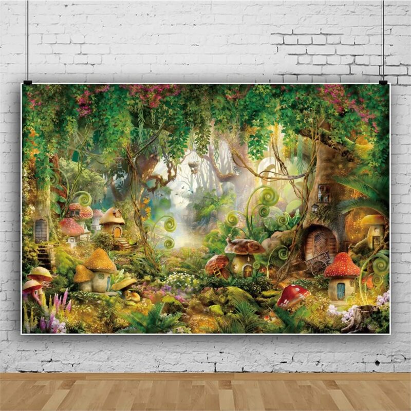 Yeele 15x10ft Enchanted Fairy Tale Forest Backdrop Dreamy Wonderland Magic Mushroom Trees Background for Photography Baby Shower Kids Girls Princess Birthday Party Decorations Photo Studio Props