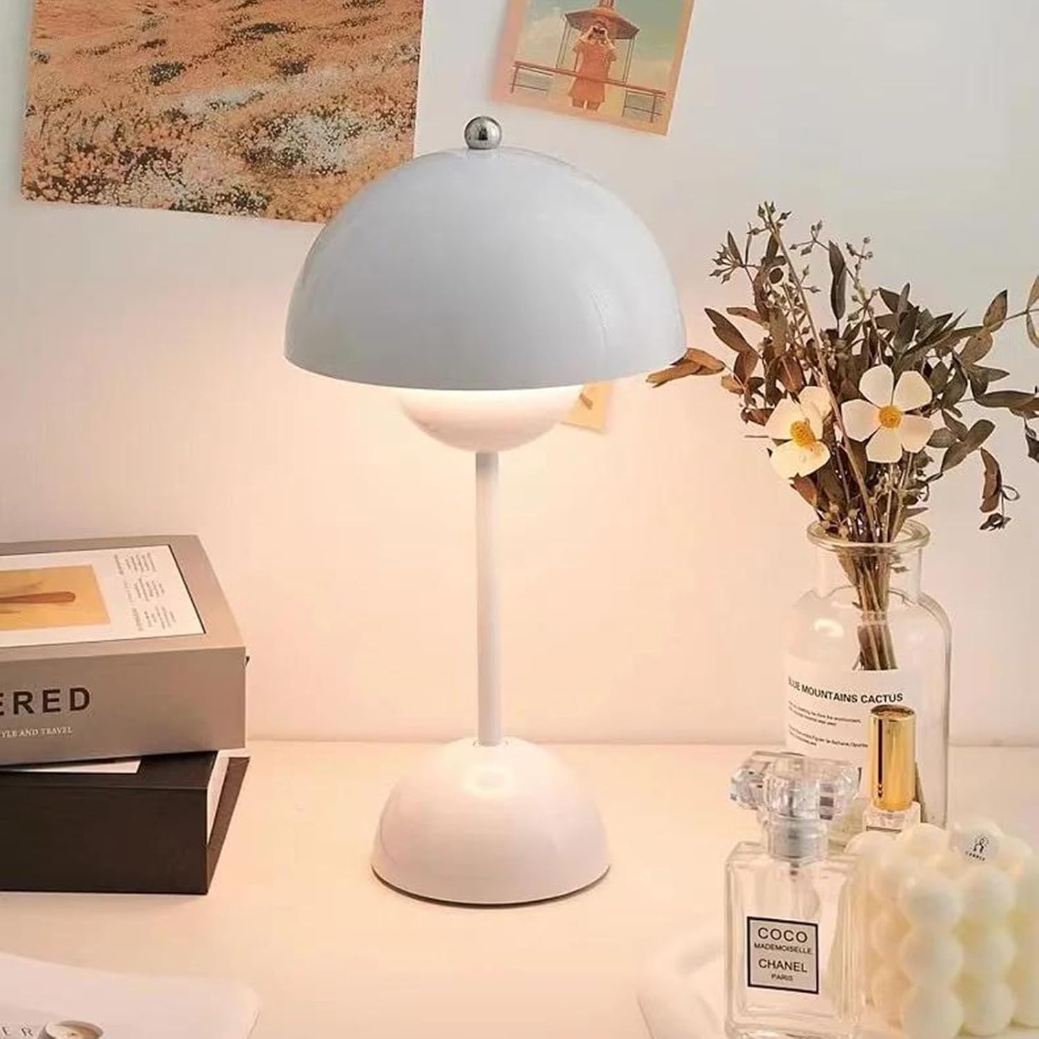 71KfYYeasYL._AC_SL1500_.jpg Modern Mushroom Table Lamp Rechargeable,Touch Dimmable Bedside Night Light with Mushroom Dome Shade,Desk Lamp for Bedroom Living Room Study Office (Green) - Image 2