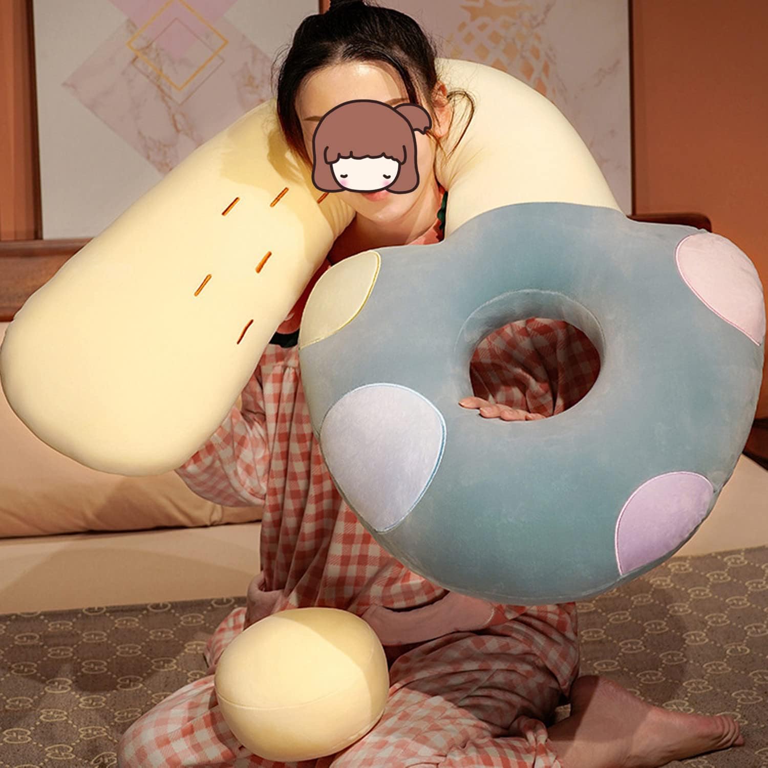 71LqfVzb7BL._AC_SL1500_.jpg Mushroom Plush Cute Mushroom Stuffed Long Throw Pillows Soft Mushroom Side Sleep Body Pillow Girls Bed Cushions (Blue,100cm/39in) - Image 2