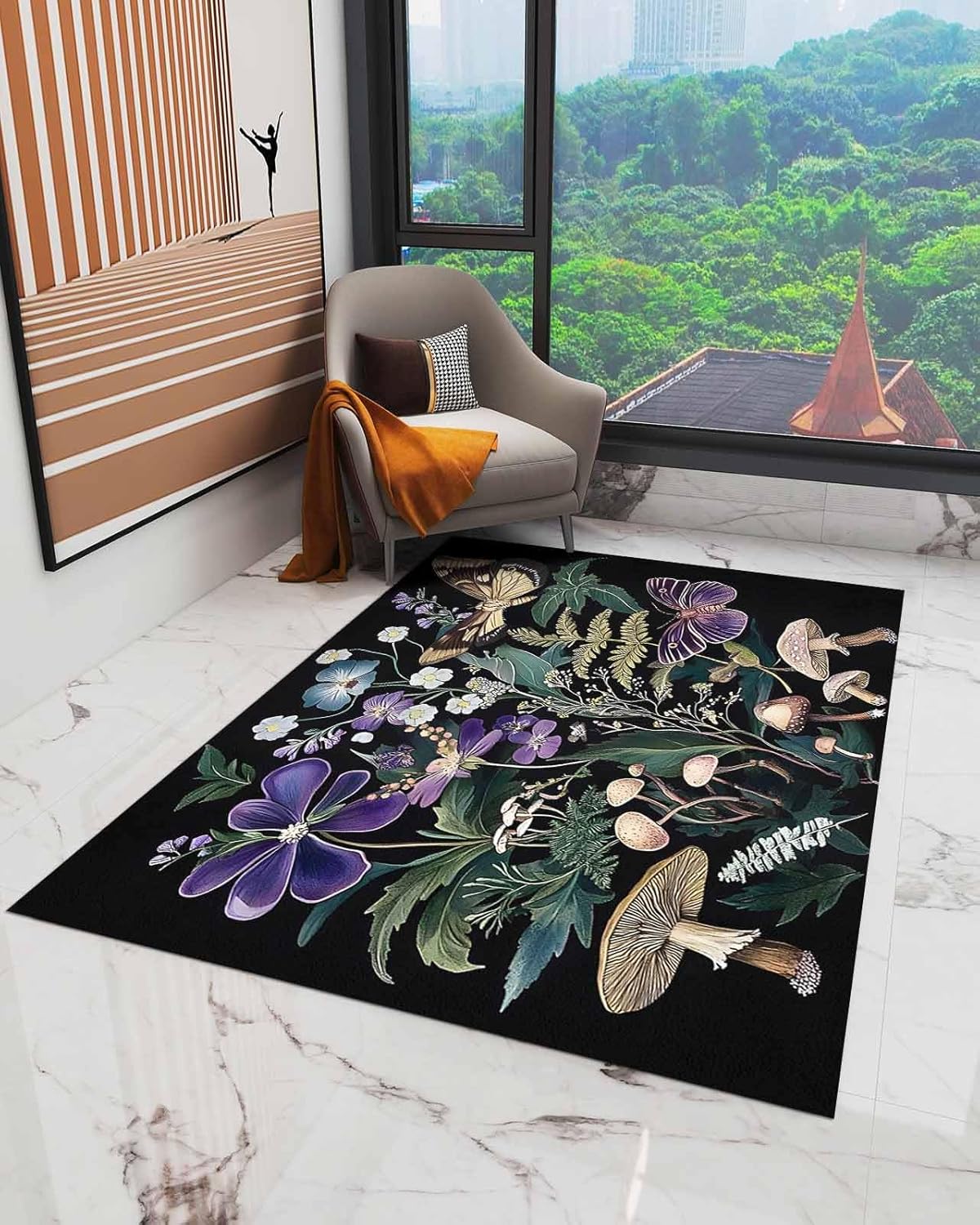 71NCB3ayyL._AC_SL1500_.jpg Blooming Botanical Area Rug 2.7 x 5, Spring Floral Wildflower Mushroom Washable Bedroom Rug Non-Slip Kitchen Rugs Non Shedding Floor Cover Mat for Living Room Dining Room Nursery Outdoor Carpet - Image 2