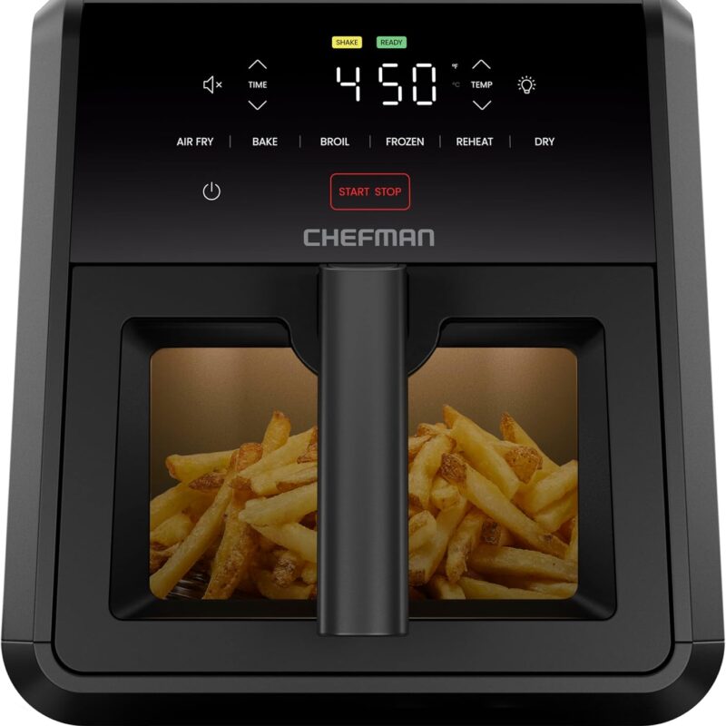 Chefman Air Fryer TurboFry 7-Qt, 6-in-1 High-Powered 450°F Cooking for Crispier Results, Compact Space-Saving Design, Air Fry, Bake, Broil, Reheat, Dehydrate, Defrost, Fast & Even Cooking – Black
