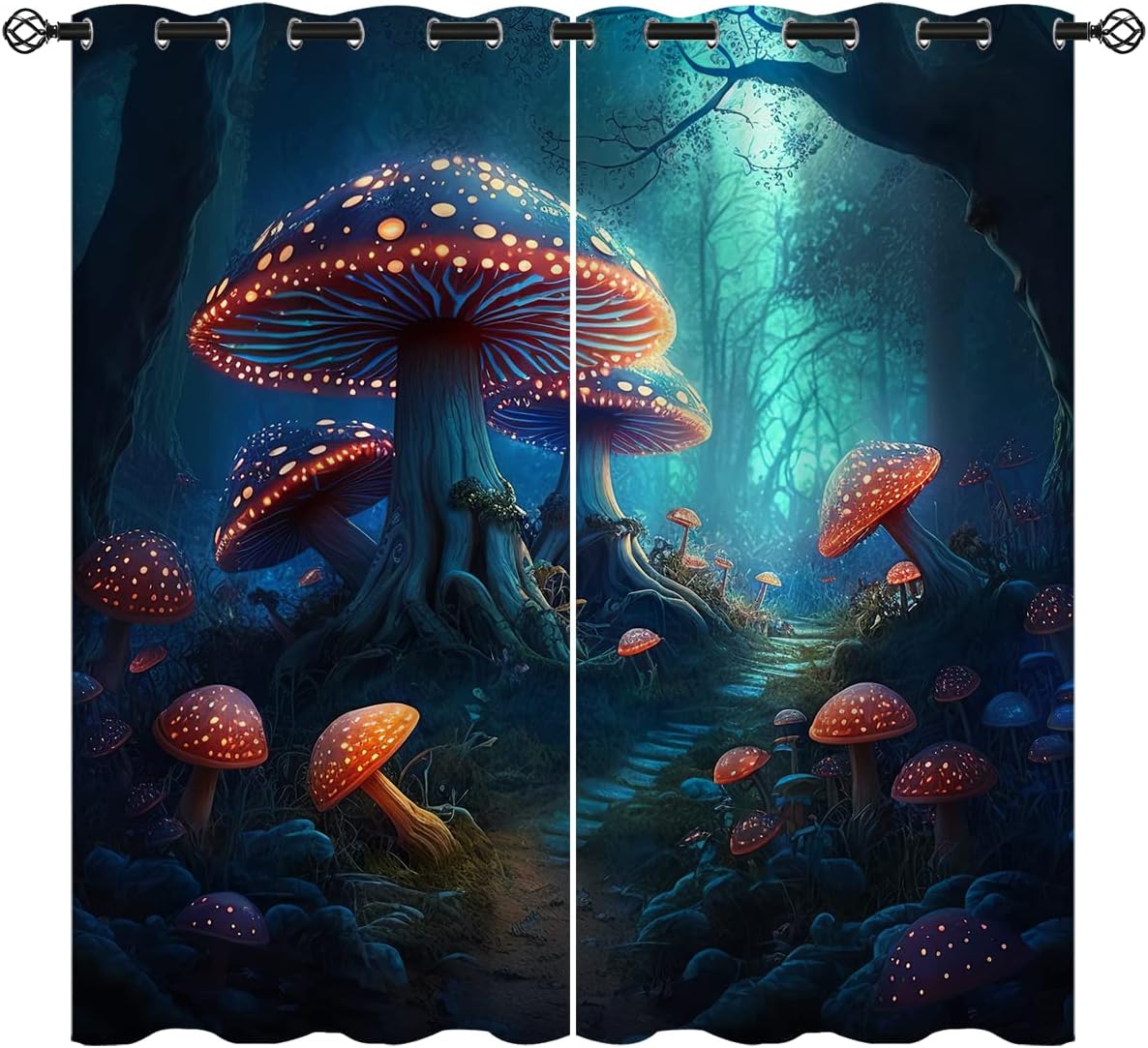 71OgVpod-YL._AC_SL1205_.jpg Magic Forest Blackout Curtains for Girls Boy Home Decor, Mushroom Fantasy Nature Plant Grommet Thermal Insulated Drapes Darkening Window Curtain for Bedroom Living Room, 84 x 84 Inch