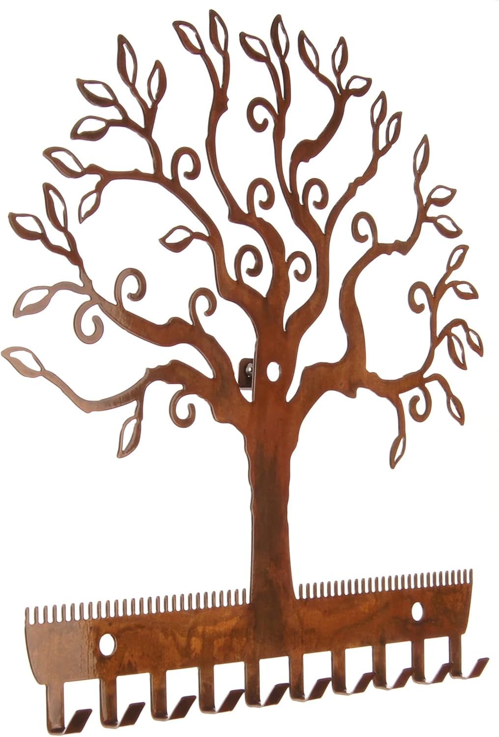 71RPg2L7vyL._AC_SL1500_.jpg Angelynn's Wall Mounted Earring Holder and Necklace Organizer, Hanging Tree with Leaves Jewelry Storage Rack, Tree of Life Copper - Image 3