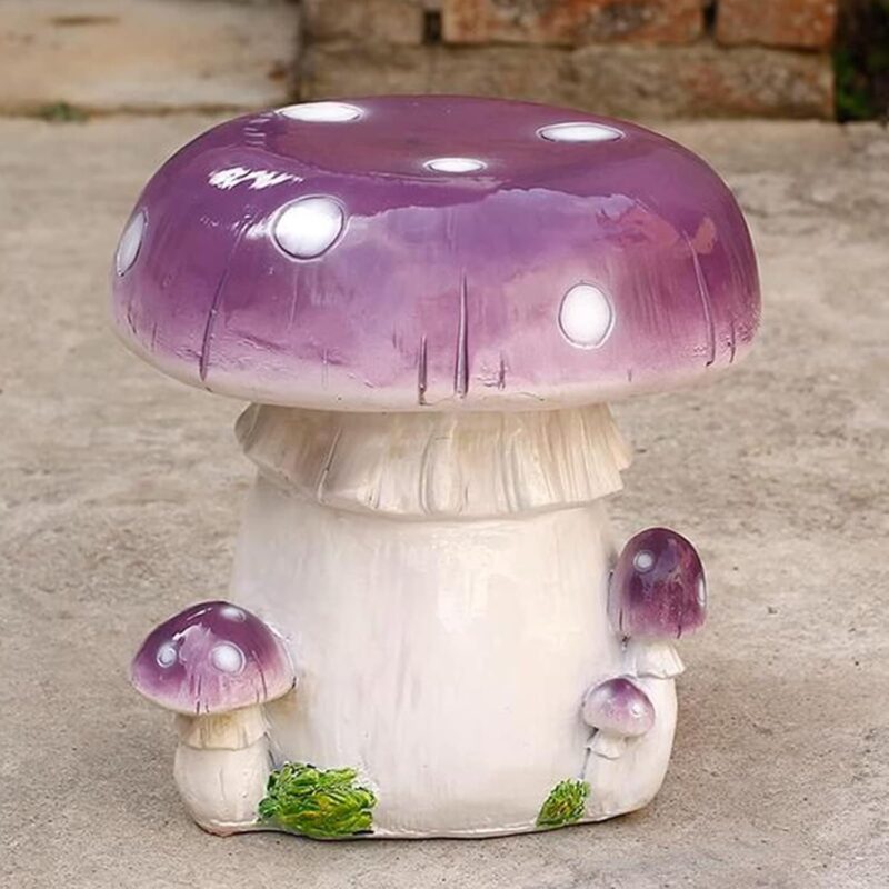 QQXX Outdoor Garden Mushroom Table Stool Statues,Fiberglass Creative Landscape Sculpture Decoration,Courtyard Lawn Pond Ornament,Cartoon Patio Decoration(Stool, Purple)