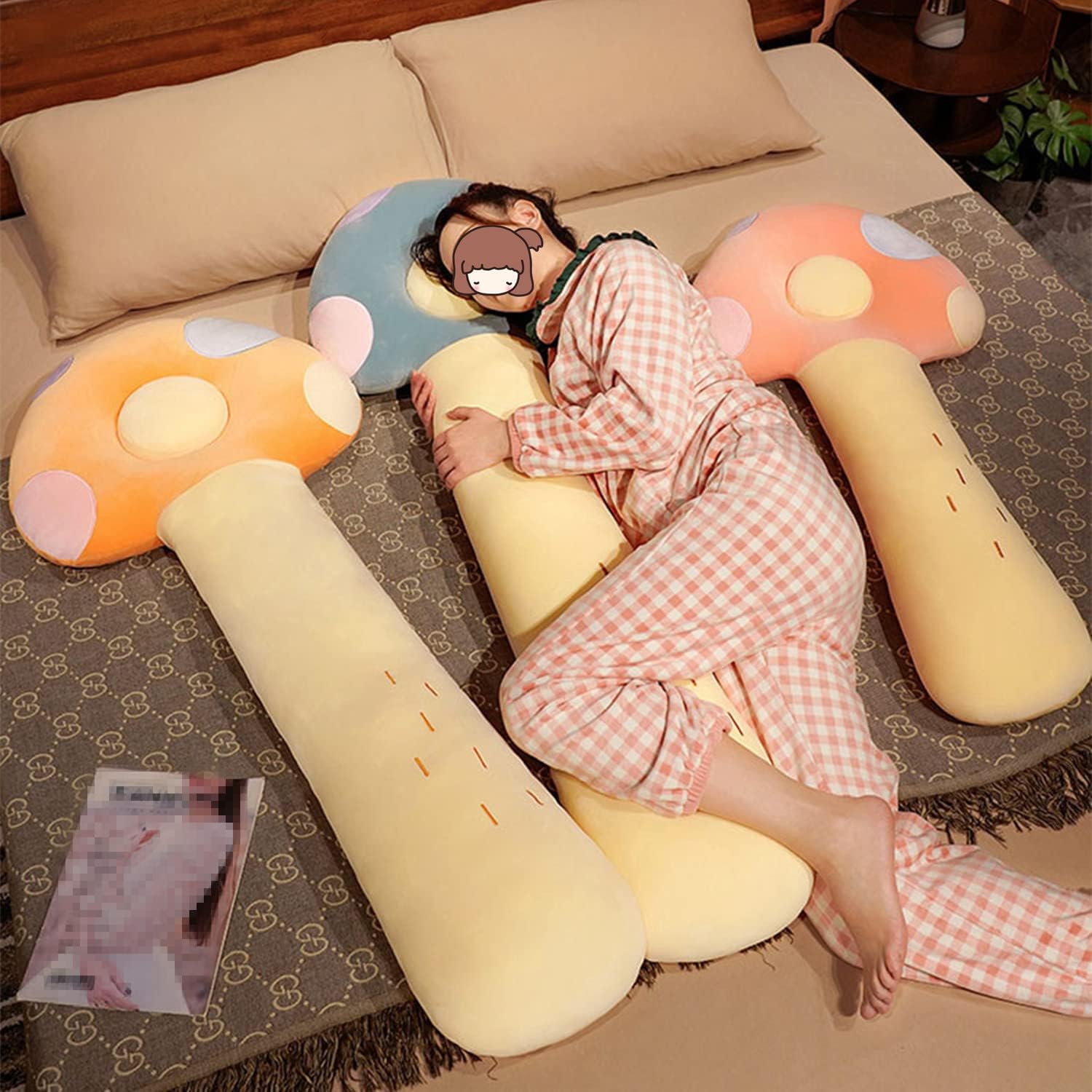 71RgFvsDqeL._AC_SL1500_.jpg Mushroom Plush Cute Mushroom Stuffed Long Throw Pillows Soft Mushroom Side Sleep Body Pillow Girls Bed Cushions (Blue,100cm/39in) - Image 3