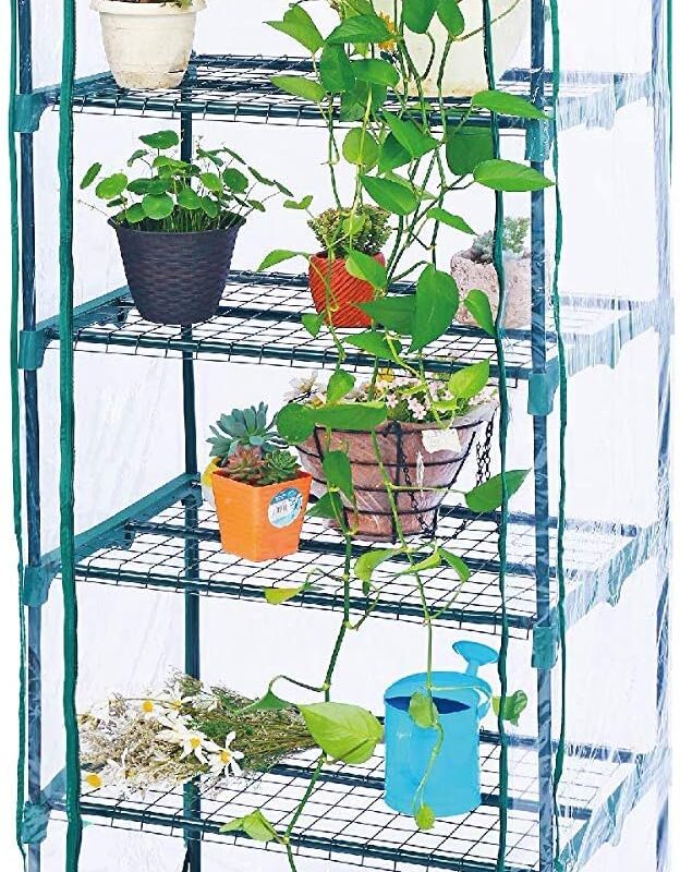 Worth Garden 5 Tier Mini Greenhouse - 75'' H x 27'' L x 19'' W - Sturdy Portable Gardening Shelves with PVC Cover - Small Porch Green House for Growing Plants Flowers Indoor & Outdoor