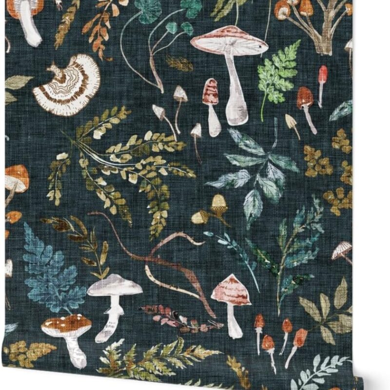 71SGUamk38L._AC_SL1024_.jpg Commercial Grade Wallpaper 27ft x 2ft - Mushrooms Moody Botanical Woodland Ferns Leaves Nature Cottagecore Traditional Wallpaper by Spoonflower