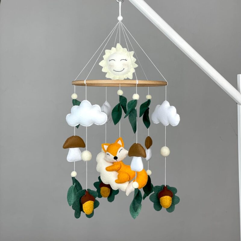 Woodland mobile for baby crib Woodland nursery decor Fox mobile for baby girl Forest mobile crib Mushrooms mobile leave Woodland baby shower gift New baby girl gift Expecting mom gift New parents gift