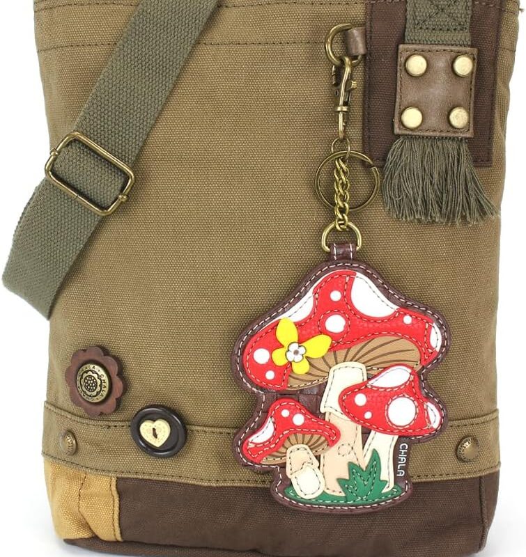 CHALA Patch Cross-Body Women Handbag, Canvas Messenger Bag - Olive