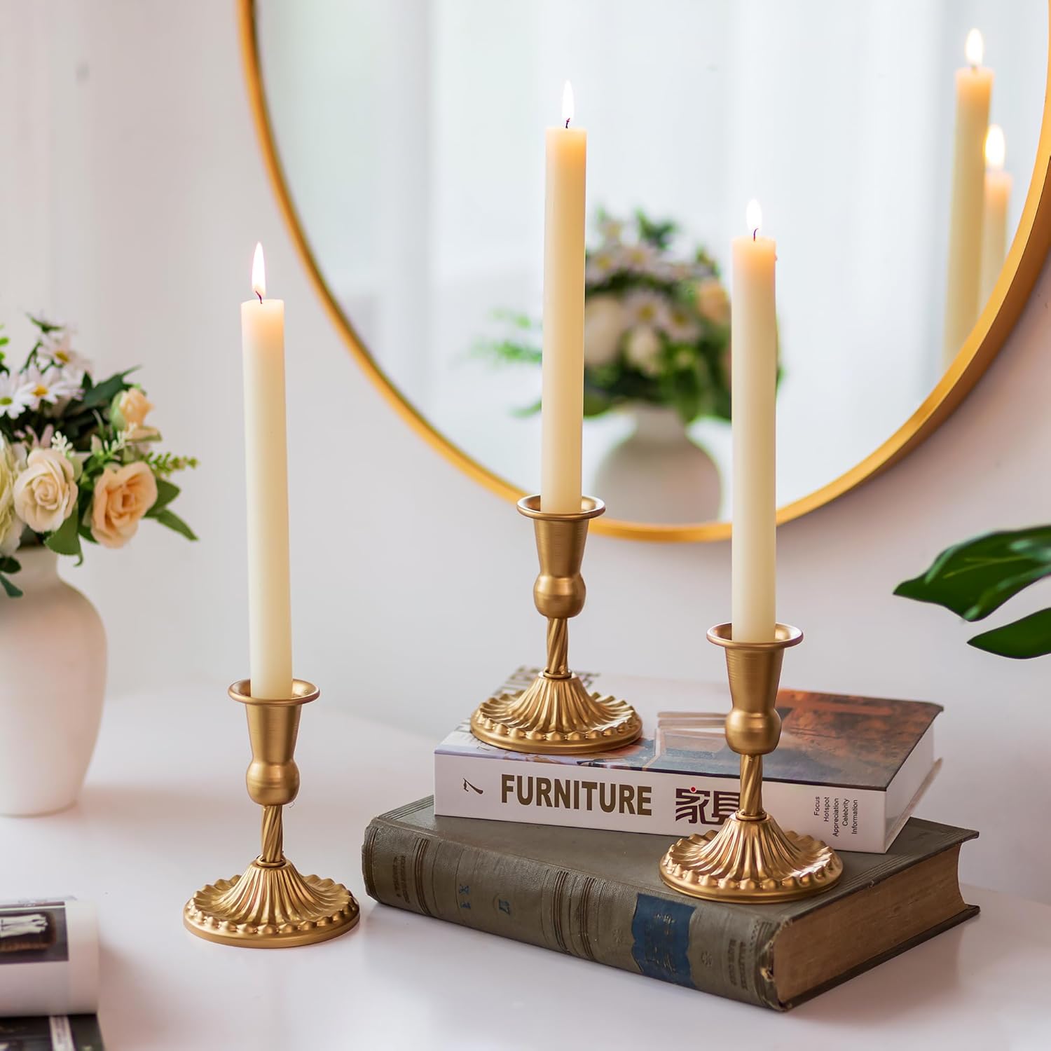 71St2q7JZ3L._AC_SL1500_.jpg Sziqiqi 6pcs Gold Candlestick Holder for Wedding Centerpiece Small - Candle Holders for Taper Candles Table Centerpieces Alloy Candle Stick Holders Fireplace Mantle Decor - Image 4