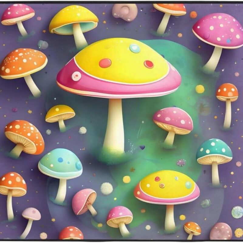 Colorful Dream Mushroom Picture Anti-Slip Floor mat Carpet Rug 72"x48" for Living Room Office Coffee Table Bed Balcony
