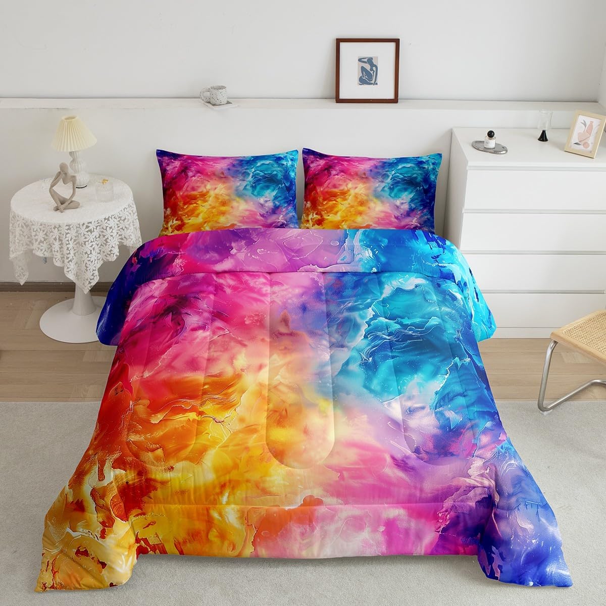 71TNWSQOyNL._AC_SL1200_.jpg Feelyou Tie Dye Bedding Set Queen Size,Watercolor Marble Duvet Insert Marble Pattern Printed Abstract Art Comforter Set Ink Fluid Art Bed Quilt with 2 Pillow Cases