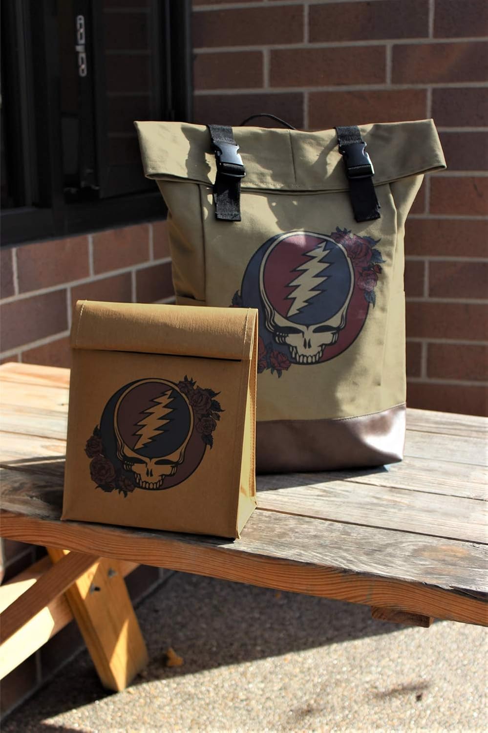 71TOBV33ccL._AC_SL1500_.jpg Ripple Junction Grateful Dead Canvas Roll Top Backpack Bag w/Vegan Leather Reinforced Bottom Dual Adjustable Shoulder Straps Steal Your Face Logo Officially Licensed - Image 7