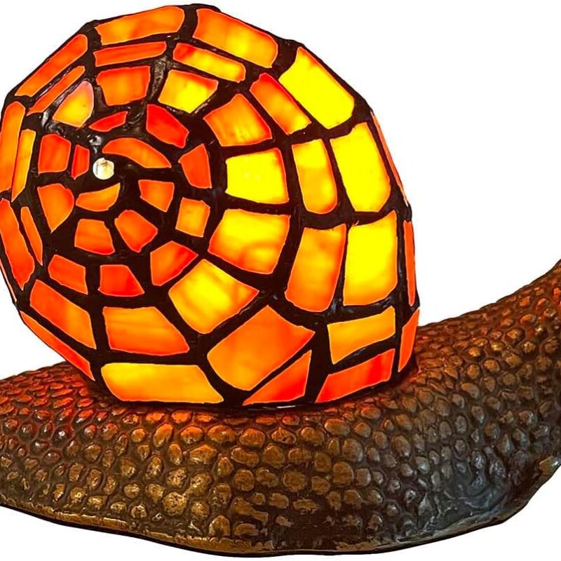 Bieye L10963 Land Snail Tiffany Style Stained Glass Accent Table Lamp for Home Decor (Orange, 10" D x 5" W x 5" H)