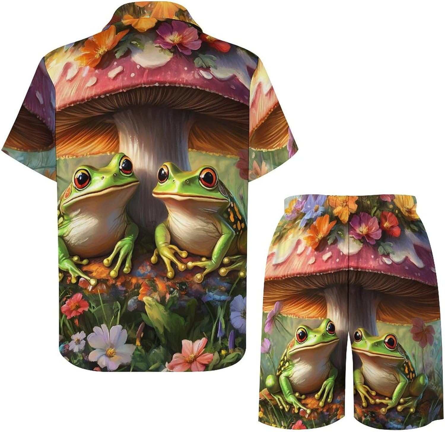 71XmDnlBWnL._AC_SL1500_.jpg Frog Mushroom Hawaiian Shirt for Men Set Short Sleeve Shirts And Shorts Beach Shirt Tracksuit Outfits - Image 5