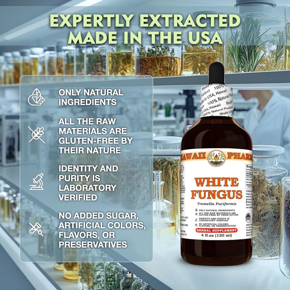 71XyaGpXe0L._AC_SL1000_.jpg White Fungus (Tremella Fuciformis) Dry Mushroom Tincture, Made in Hawaii, All Natural, Vegan, Pure Liquid Extract - 32 fl.oz - Image 2