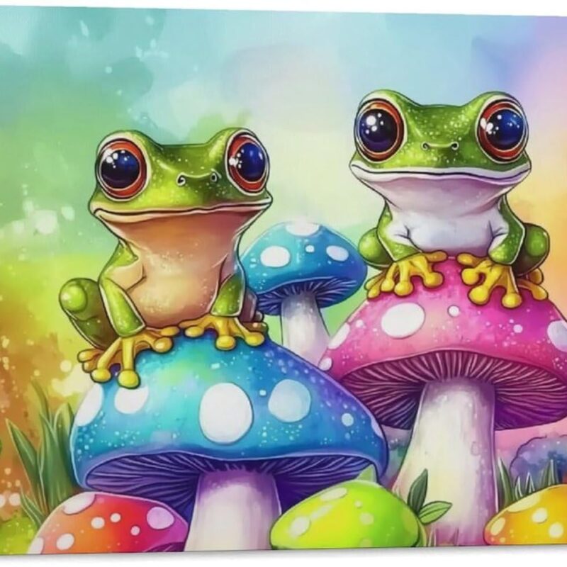KRECDKQ Frog Mushroom Colorful Cute Poster Canvas Wall Art Prints Posters for Room Aesthetic Bedroom Living Room Pictures Paintings Wall Decor for Mens Women Framed Unframed 16x24inch(40x60cm)
