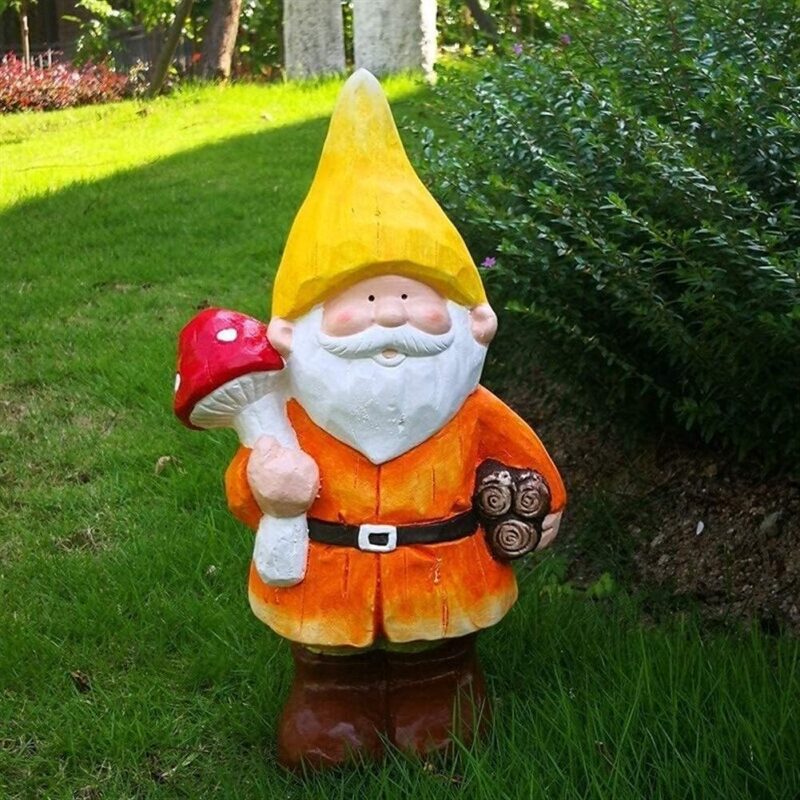Garden Ornaments Outdoor Retro Resin Dwarf Sculptures Garden Decoration Outdoor Holding Mushroom Elf Pastoral Style Ornaments Fairy Garden Ornaments
