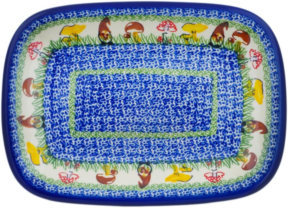 71bCGqLvoL._AC_SL1000_.jpg Authentic Polish Pottery Platter 11-inch in Mushroom Garden Design Handmade in Bolesławiec Poland by Ceramika Nina + Certificate of Authenticity