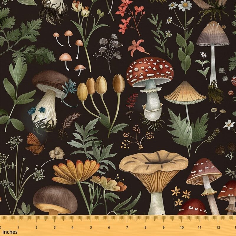 Feelyou Cartoon Mushrooms Waterproof Outdoor Fabric Botanical Fabric by The Yard Kids for Kids Boys Girls Kawaii Fungus Upholstery Fabric for Chairs 10 Yard Wild Mushroom Reupholstery Fabric Decor